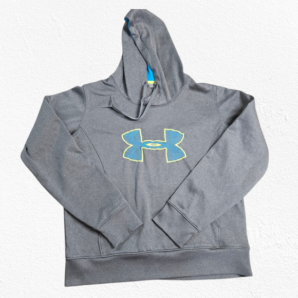 Under Armour Storm Gray Pullover Sweatshirt Fleece Lined Logo Hoodie Size Large - Picture 1 of 9